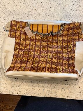 Nena & Co. Mustard Multicolor Embroidered Tote with Cream Trim #4